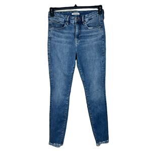 Good American SZ 8/29 Good Legs Skinny Jeans Frayed Hems Stretch Mid-Rise Blue